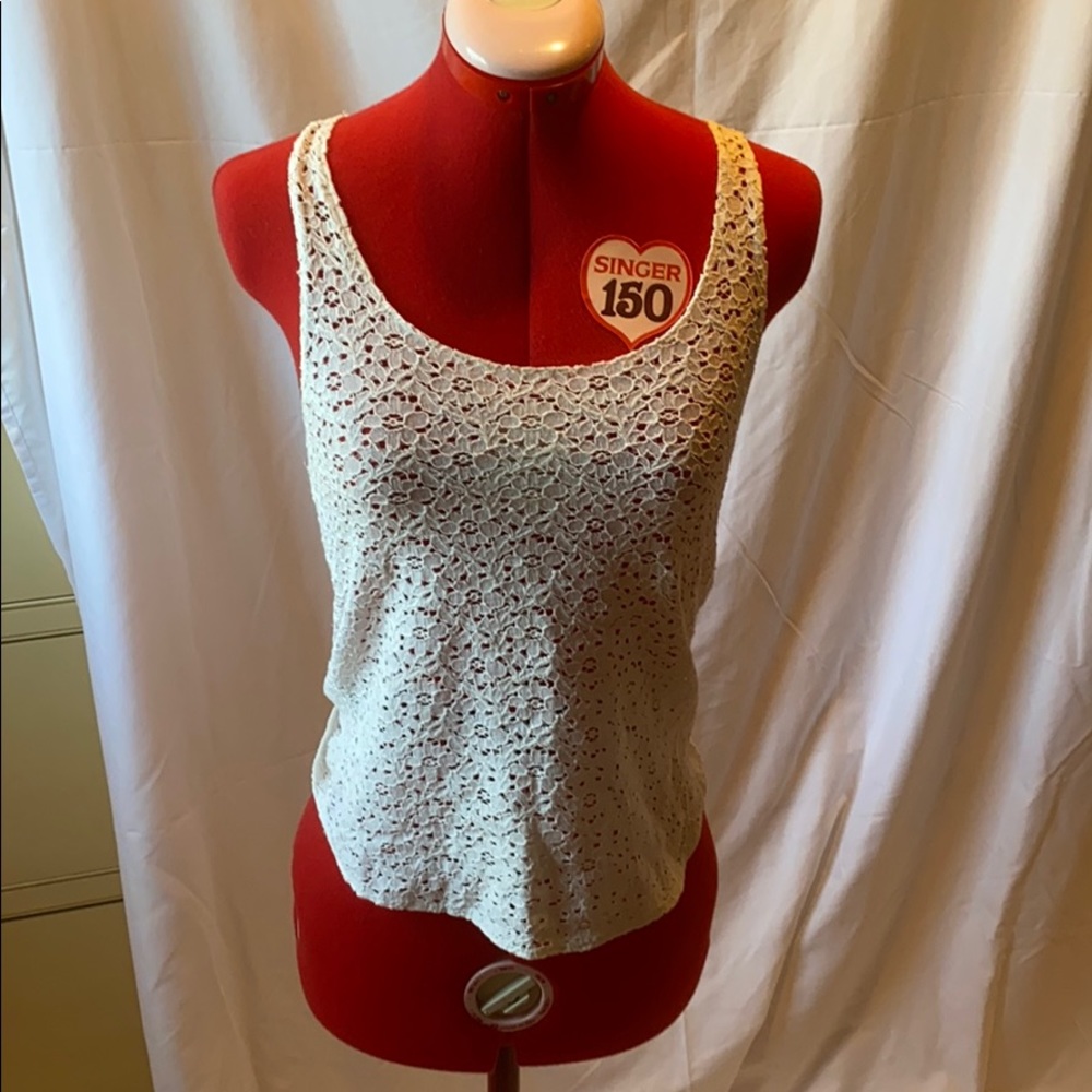 White Lace Floral Tank Top BikBok S